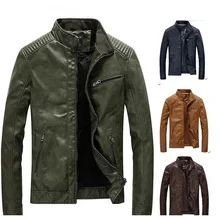 Мужская куртка из искусственной кожи, мужские кожаные куртки со стоячим воротником, мотоциклетная Повседневная приталенная куртка из искусственной кожи, бархатная вымытая верхняя одежда, Прямая поставка