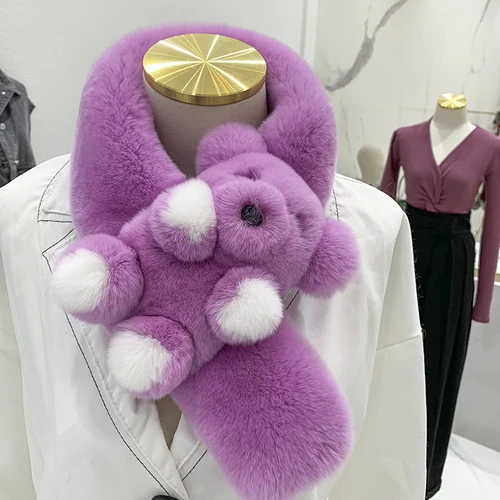 purple Родитель-ребенок Настоящий мех кролика маленький панда шарф натуральный толстый мех двусторонний Глушитель Зимний теплый шейный платок - Цвет: purple