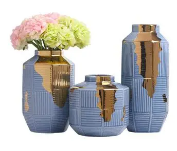 

CREATIVE NORDIC CERAMICS GOLD BLUE STRIPES MODERN CERAMIC VASE HOME LIVING ROOM FLOWER ARRANGEMENT DECORATION FLOWER VASES