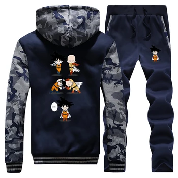 

2020 Winter Coat Thick One Punch Superhero Fashion Streetwear Camouflage Men Hoodie Raglan Suit Sweatshirt+Pants 2 Piece Set