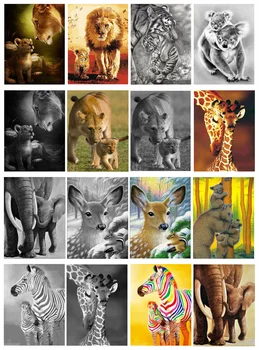 

Yikexin Diamond Painting 5D DIY Full Drill Mother Love Lion Tiger Elephant Diamond Embroidery Diamond Mosaic Art Home Room Decor