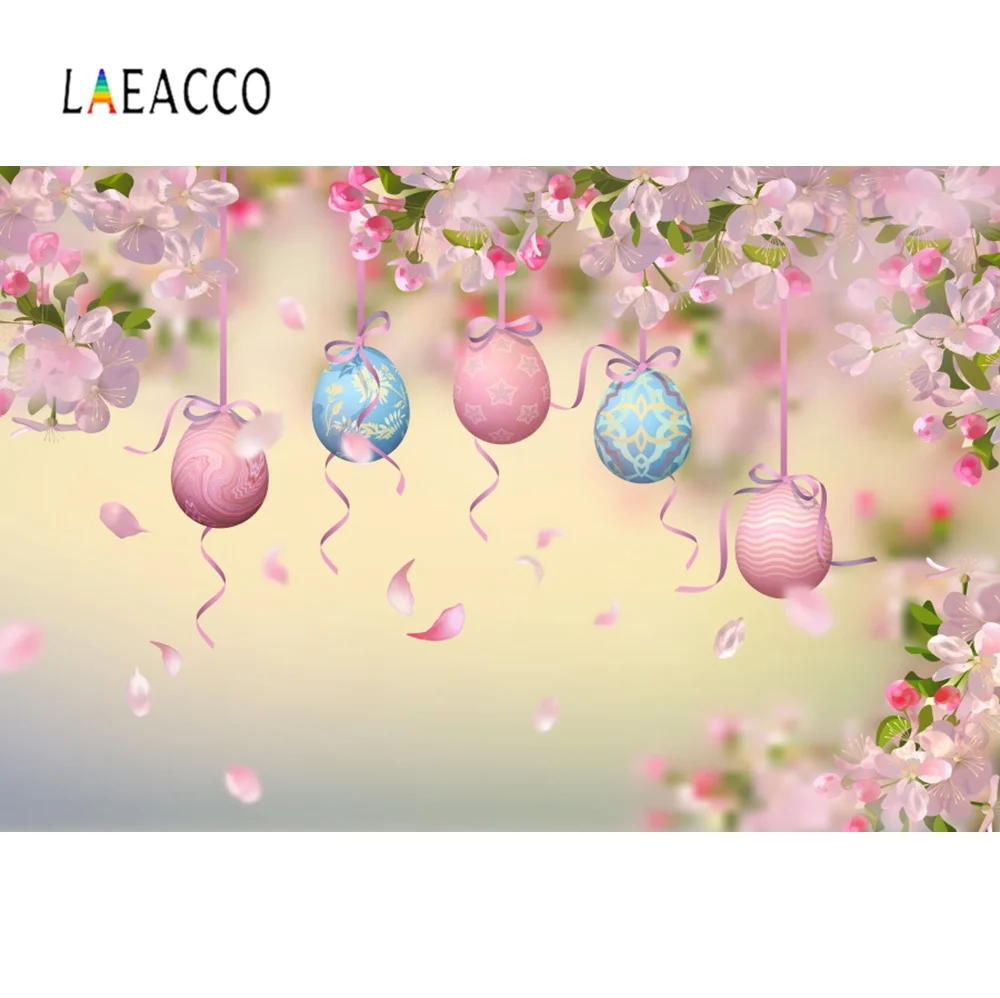 Laeacco розовый пасхальные яйца весенний цветок светильник лепестки Bokeh детский фон