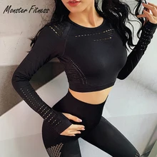 Безупречные трикотажные футболки для йоги, спортивные бесшовные укороченные топы для женщин, компрессионная Женская Спортивная футболка, рубашка для бега, толстовка