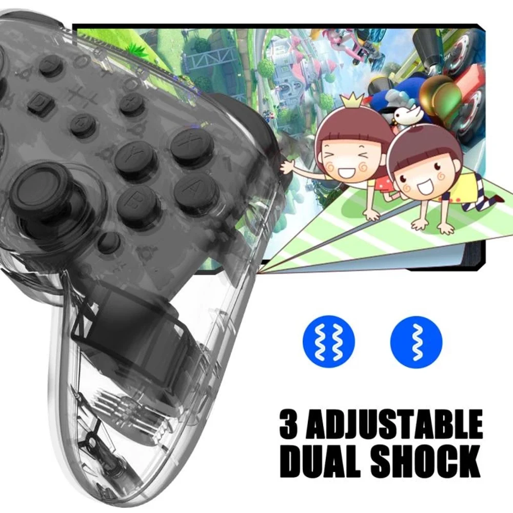 Hot Sale Wireless Controller Transparent Bluetooth Gamepad with 6-axis Gyro Adjustable Turbo Dual Vibrationfor Nintendo Switch