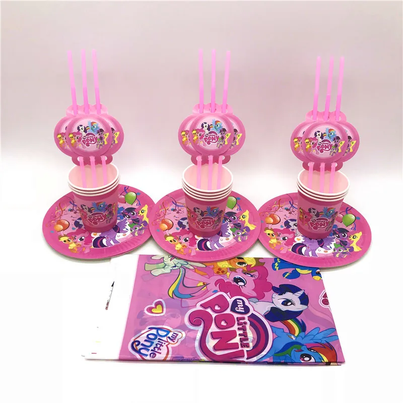 My Little Pony тематическая вечеринка на день рождения Аксессуары принадлежности для детей подарки кружки, тарелки, салфетки соломенная скатерть одноразовые наборы посуды