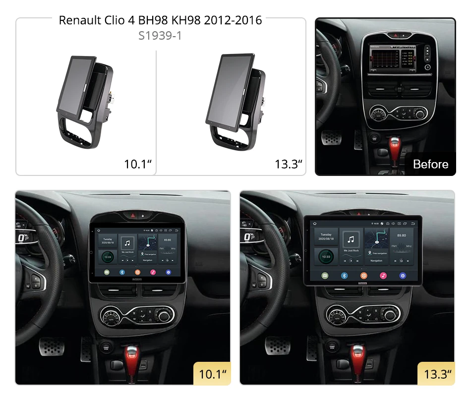 Android 10.0 Tesla Car Radio Multimédia, 13.3 Polegada Rotação, 1 Din, Renault Clio 4, BH98, KH98, 2012-2016, Autoradio, Multimédia
