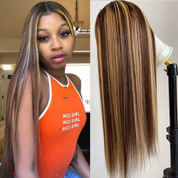 

Brown Ombre Lace Front Wig Highlight Blonde Lace Front Wig 13x4 Lace Front Human Hair Wigs P427 Maxine Remy Frontal Wig 150%