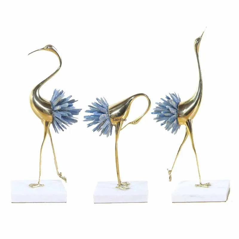 

New Chinese Crystal Crane Copper Decoration Light luxury European Modern living Room Home Metal Decoration template Decoration