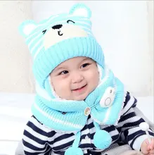 2021 Winter Warm Cap Cartoon Animal Hat Scarf Child Cotton Inner Beanies Hat And Ring Scarves Kids Girl Boy Kids Hat Scarf set
