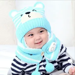2021 Winter Warm Cap Cartoon Animal Hat Scarf Child Cotton Inner Beanies Hat And Ring Scarves Kids Girl Boy Kids Hat Scarf set