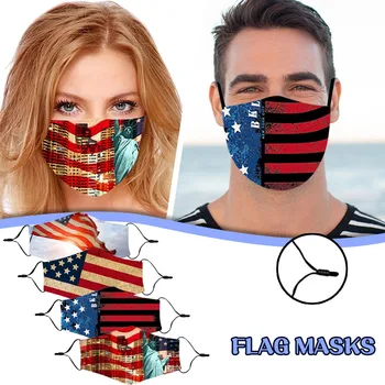 

Adult American Flag Printed Washable Face Masks Adjustable Buckle 5pcs Mascarilla Reutilizable Masques Lavable Mascherine