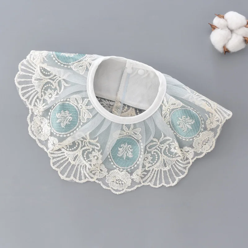Girls Bib Cotton Waterproof Korean Style Round Saliva Towel Lace Embroidery Princess Newborn Baby Stuff Burp Cloths (6)