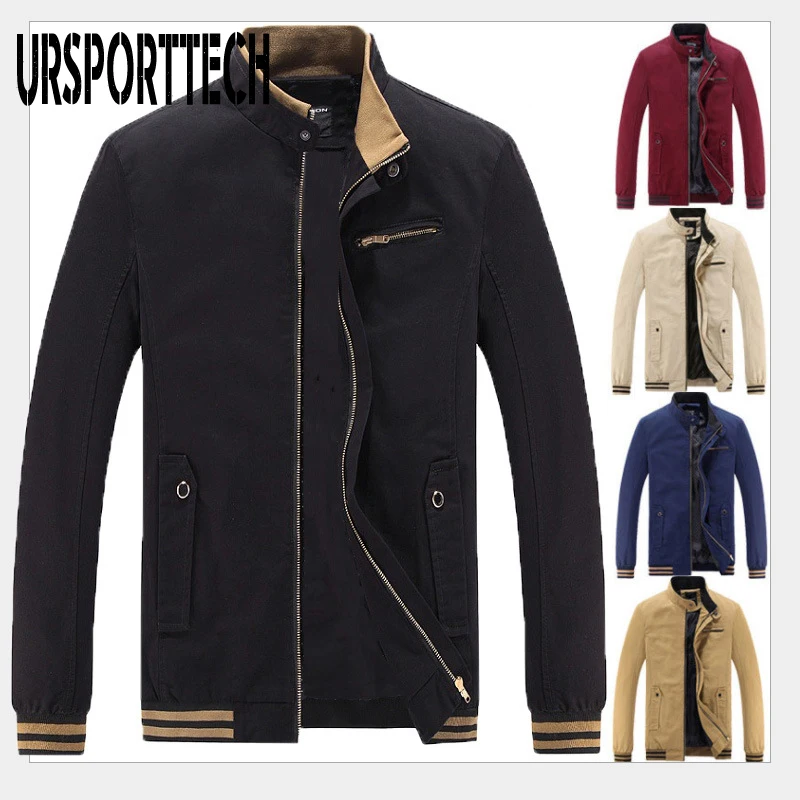 

URSPORTTECH Men Jackets Spring Autumn Stand Collar Military Jacket Men Outwear Baseball Bomber Jackets and Coats Plus Size M-4XL