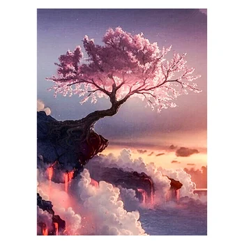

Cherry Tree On Cliff DIY 5D Diamond Painting Diamond Embroidery Cross Stitch Rhinestone Mosaic Diamond Painting Home Decor S/M/L