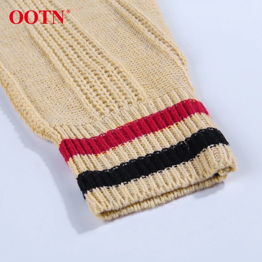 Женский кардиган средней длины с цветными блоками OOTN, верхняя одежда с длинным рукавом, однобортное женское вязаное пальто, Свободный Повседневный зимний свитер