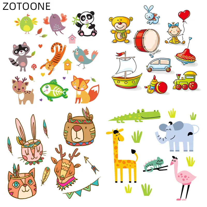 ZOTOONE Thermal Transfer Patch Cartoon Animal Set for Kids Iron on Bear Bird Stickers Clothing Diy T-shirt Appliques E | Дом и сад