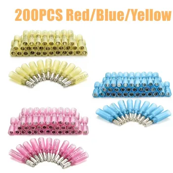 

200PCS Red/Blue/Yellow Electrical Heat Shrink Wire Connectors Crimp Spade Butt Bullet Ring Waterproof Terminal