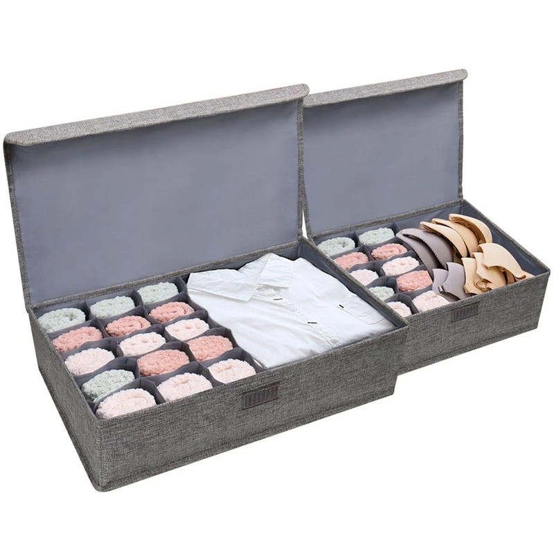 Drawer Storage Box with Lid, 2 Foldable Divider Storage Box, Wardrobe Underwear Storage Box, Used To Sort Socks, Bras, Scarves