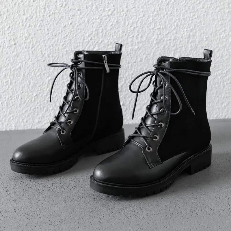

Spring Autumn Women's Boots Fashion Lace Up Ankle Boots Comfortable Flat Heel Martin Boots Zipper Winter Motorcycle Boots