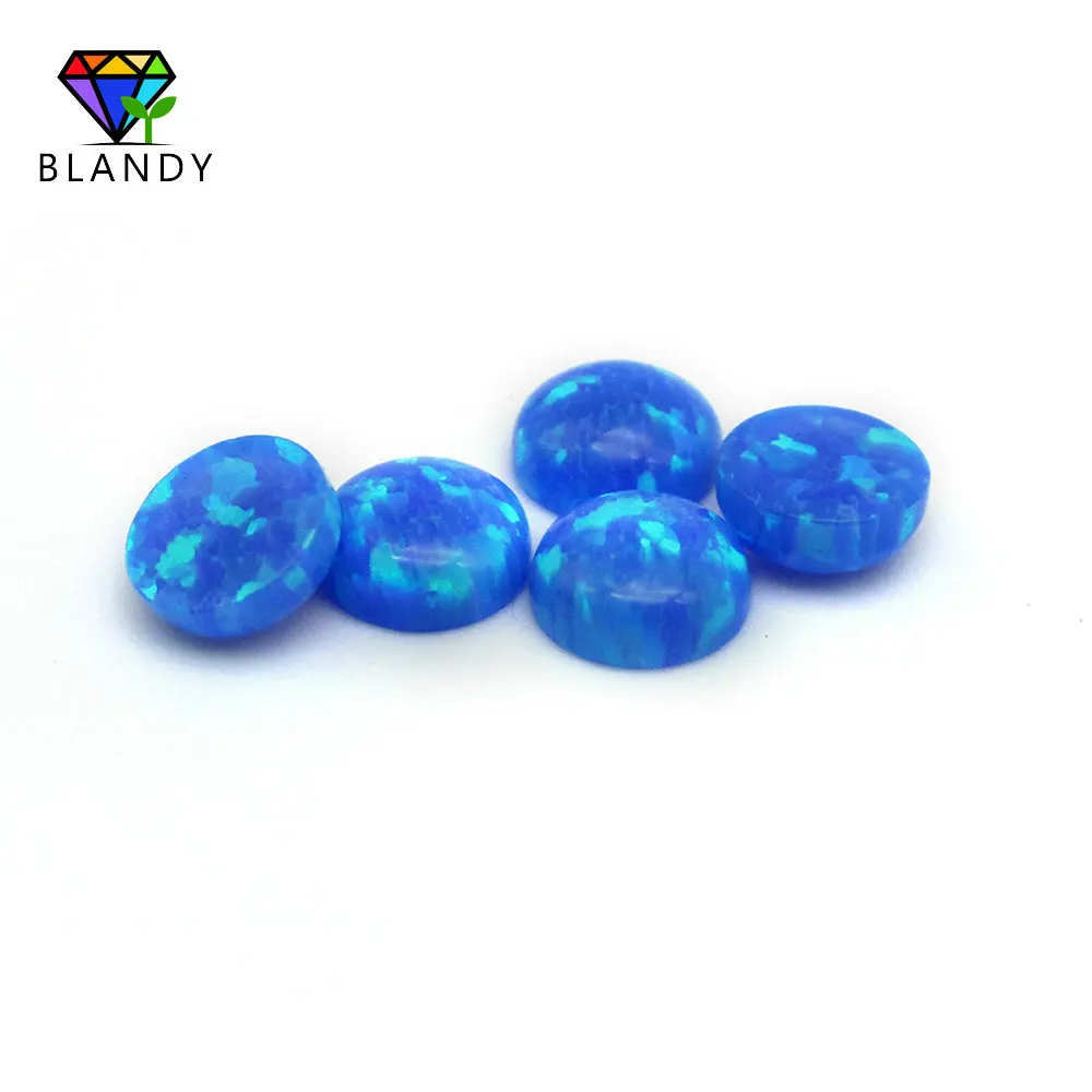 Vendita Calda 2.0Mm ~ 6.0Mm Cabochon Rotondo Posteriore Piatta Op05 Pietra Sintetica Opale Di Fuoco Blu Per Gioielli Fai Da Te