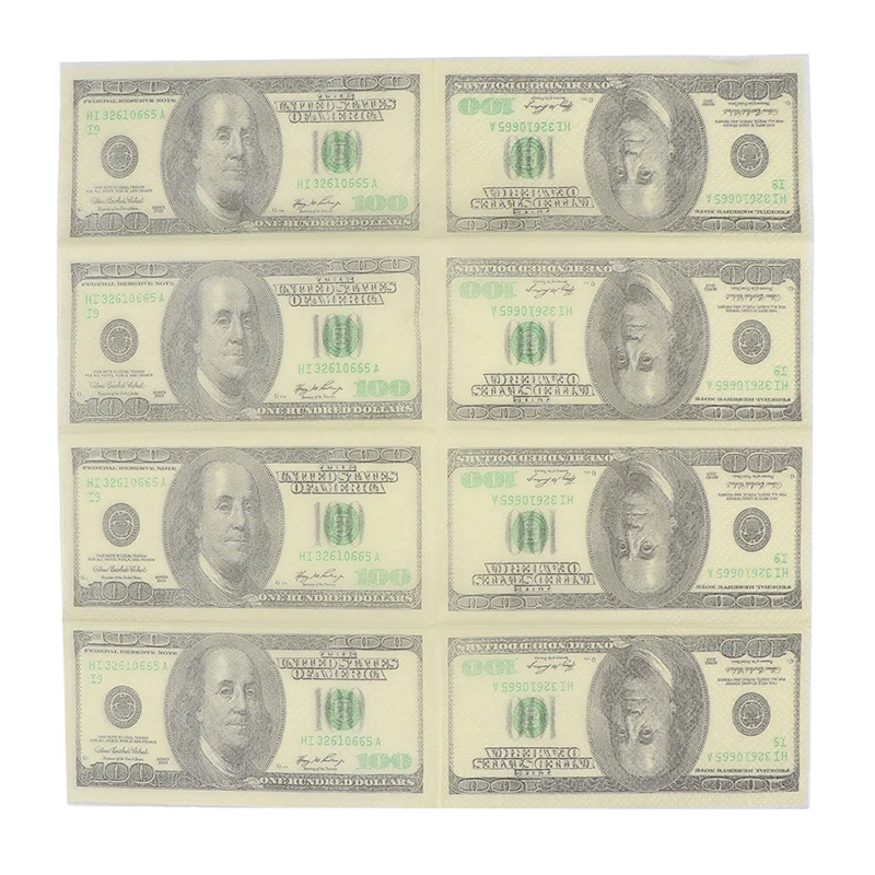 High Quality 10 Pcs/Set Creative Funny 100 Dollars Money Printed Paper Napkins Thick Toilet Tissue Paper Party Supplies