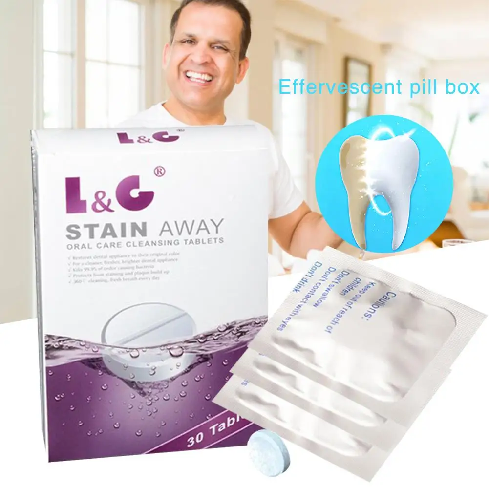 

30PCS Denture Effervescent Cleansing New Version Tablet Dental Brace Orthodontic Protector Cleaner Remove Antibacterial Remov