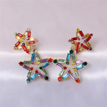 

FASHIONSNOOPS New Multicolored Rhinestone Drop Earrings Bling Crystal Long Earring brincos pendientes Statement Jewelry Bijoux