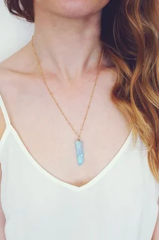 Aqua Aura Mystic Quartz Point Necklace  Sky Blue Crystal Necklace  Aqua Rainbow Crystal Quartz Necklace