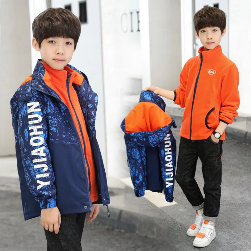The new big boy ski-wear, Triad Removable Children Cotton-Padded Jacket Big Boy With Thick Winter Coat - Цвет: blue