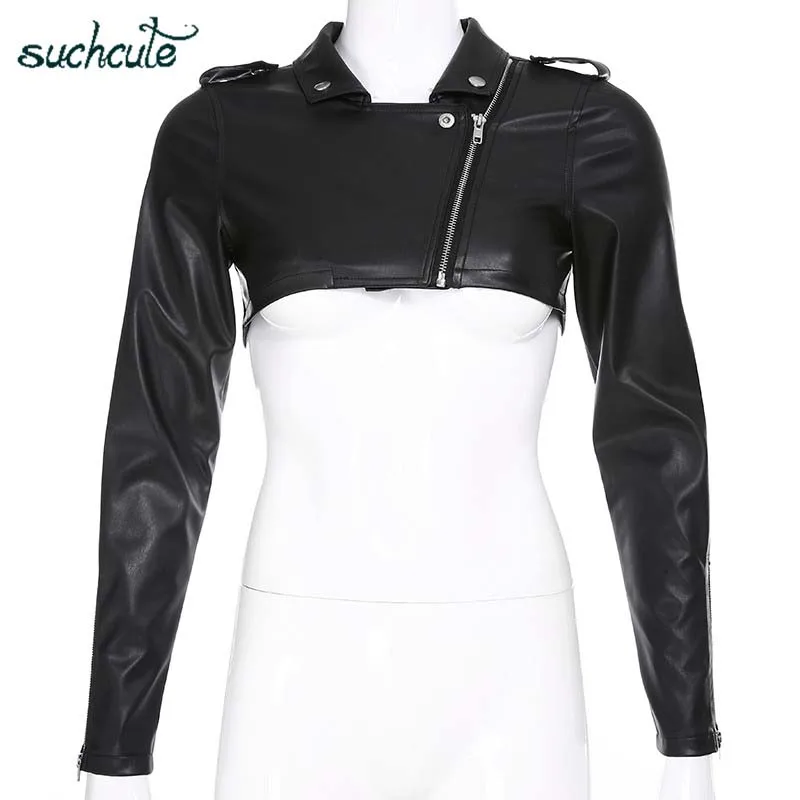 SUCHCUTE пальто из искусственной кожи для женщин куртка на молнии Casaco Feminino корейский стиль Modis черный осень Harajuku пальто для женщин - Цвет: black coats