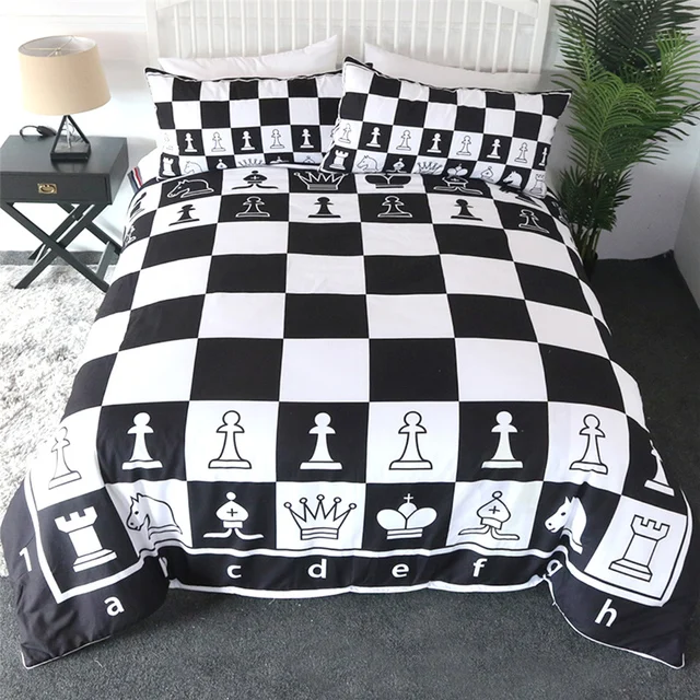 

Black And White Grid Chess Bedding Set Play Game Duvet Cover Design Bed Covers For Boys Kids Decor Adult Teens Aniaml Bedclothes