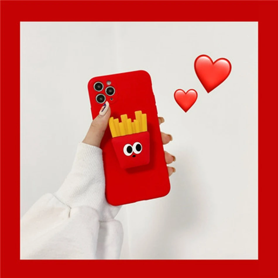 Liquid Silicone Case For iPhone 11 XR XS Pro Max Fashion French Fries Stand Cover 7 8 Plus 6s SE 2020 Soft Coque |