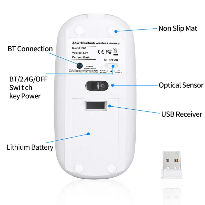 Перезаряжаемая Беспроводная Bluetooth 4 0 + 2 4G Двухрежимная в 1 Зарядка мышь 1600