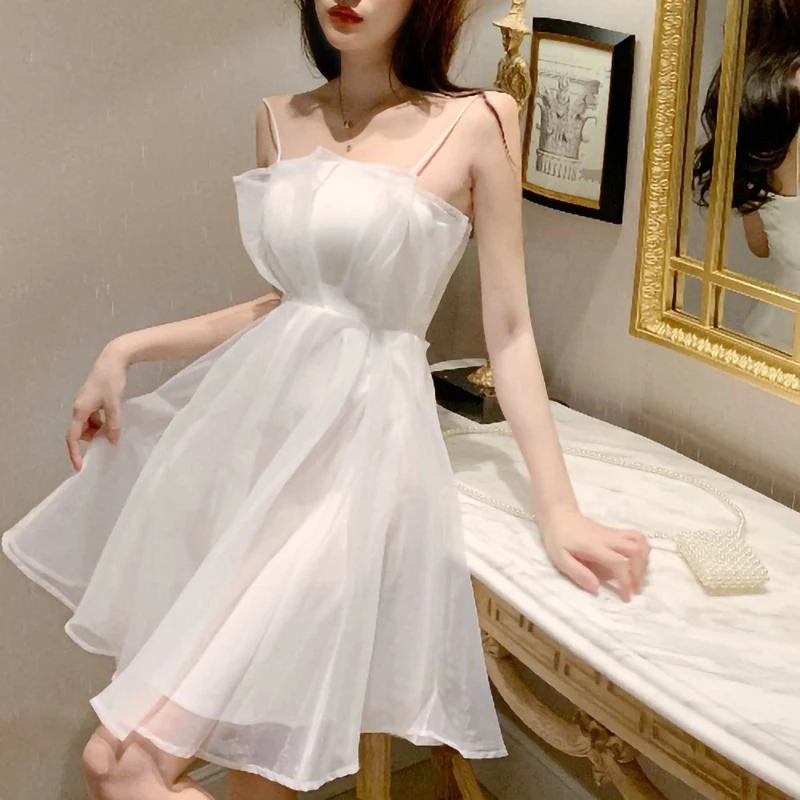 

Женское винтажное кружевное платье, повседневное однотонное белое платье-трапеция до середины икры, модная одежда в Корейском стиле, привлекательное официальное и праздничное платье, новинка 2022