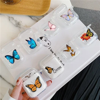 

Cute Blue Monarch Pink Butterfly Cases For Airpods 2 1 Case Clear Transparent Silicone Soft TPU Exotic Earphone Cover Box Coque