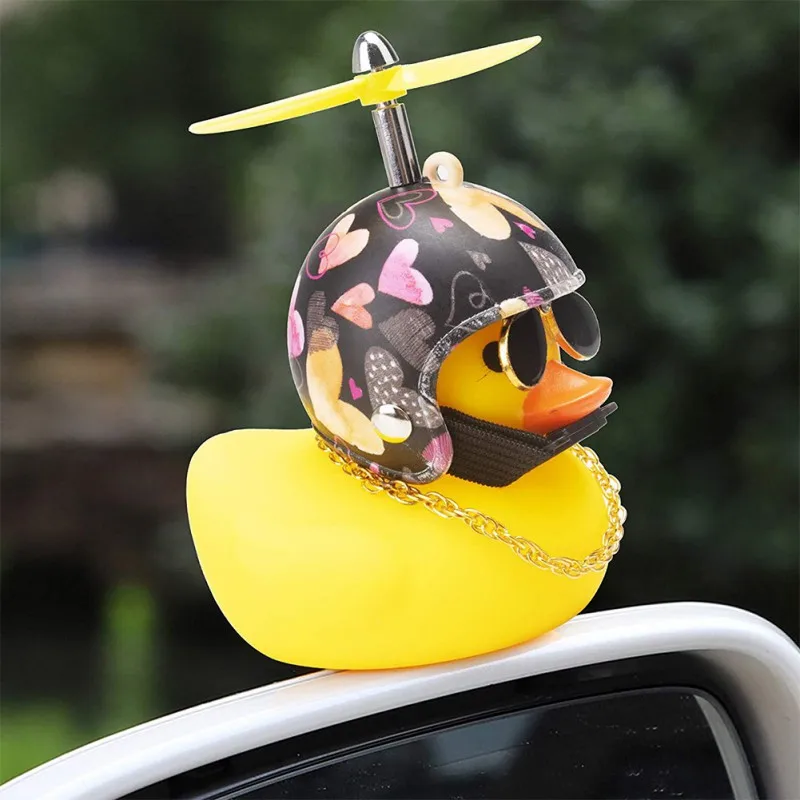 Rubber Duck Toy Car Ornaments Yellow with Helmet Dashboard Decor Squeaking Motorcycle Bicycle Light Accessories | Дом и сад