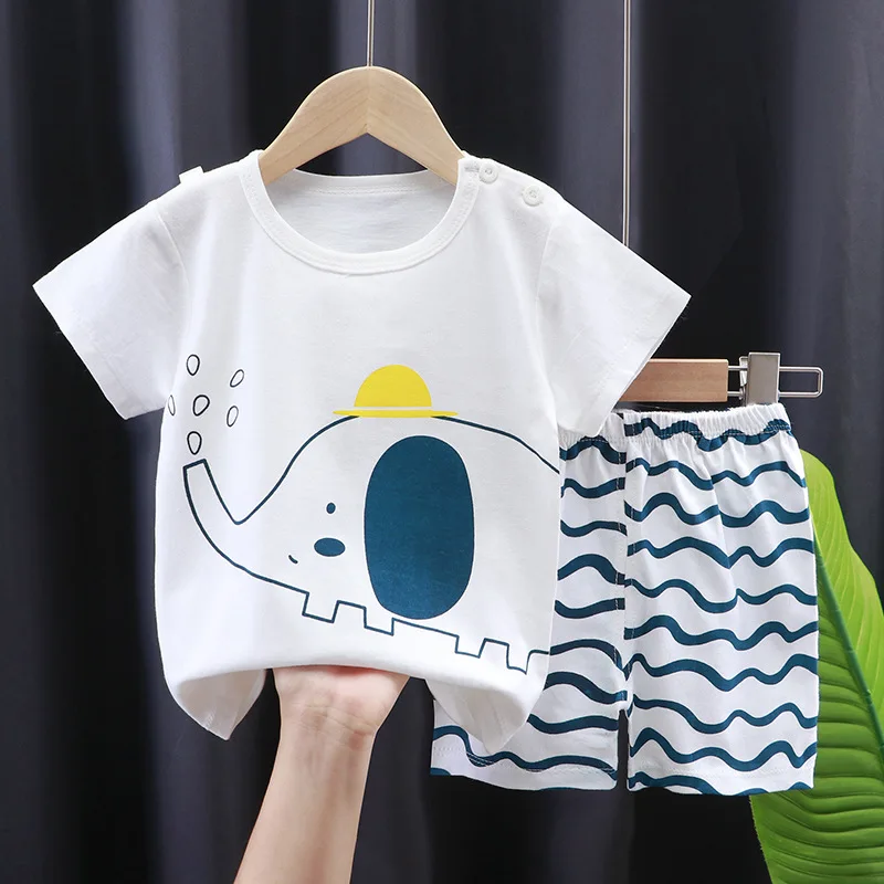 Baby Boy Girl Clothes Set Summer Pajamas Suit Infant Newborn Short Sleeve Clothing Elephant Print Costume Cotton Sets Baby Outfits Baby Boy Outfits