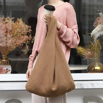 

Korean autumn and winter knitted shopping bag ins casual fashion woven vest bag wild large capacity wool handbag