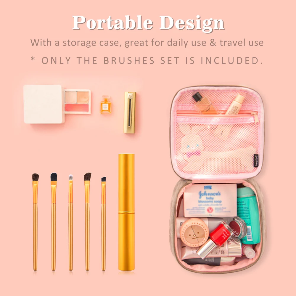 

5pcs Eye Makeup Brushes Set Nylon Fiber Hair Eyeshadow Blending Powder Brushes with Case for Shading Blending Make up Set