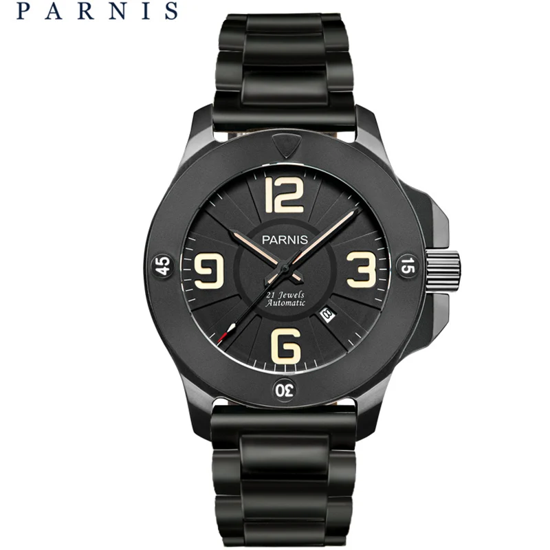 

Parnis Military Men Automatic Mechanical 47mm Watches Miyota Sapphire glass Genuine Leather Band high quality PVD watch men