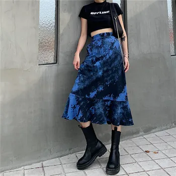 

Harajuku Skirt Cool Punk Style Women Skirt Summer Ruffled Tie-dye Slim Mini Skirt High Waist Gothic Streetwear Mermad Skirts