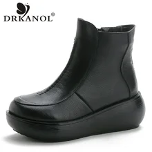 DRKANOL/; женские зимние ботинки; винтажные женские ботильоны из натуральной кожи на танкетке; Теплая обувь; зимние плюшевые ботинки на платформе; Botas