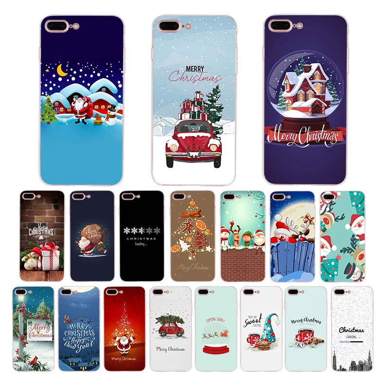 

Merry Christmas soft phone case for iphone 6s 6 8 7 plus 11 pro xs max x xr se 5s 5 10 TPU cute cartoon cover Transparent shell