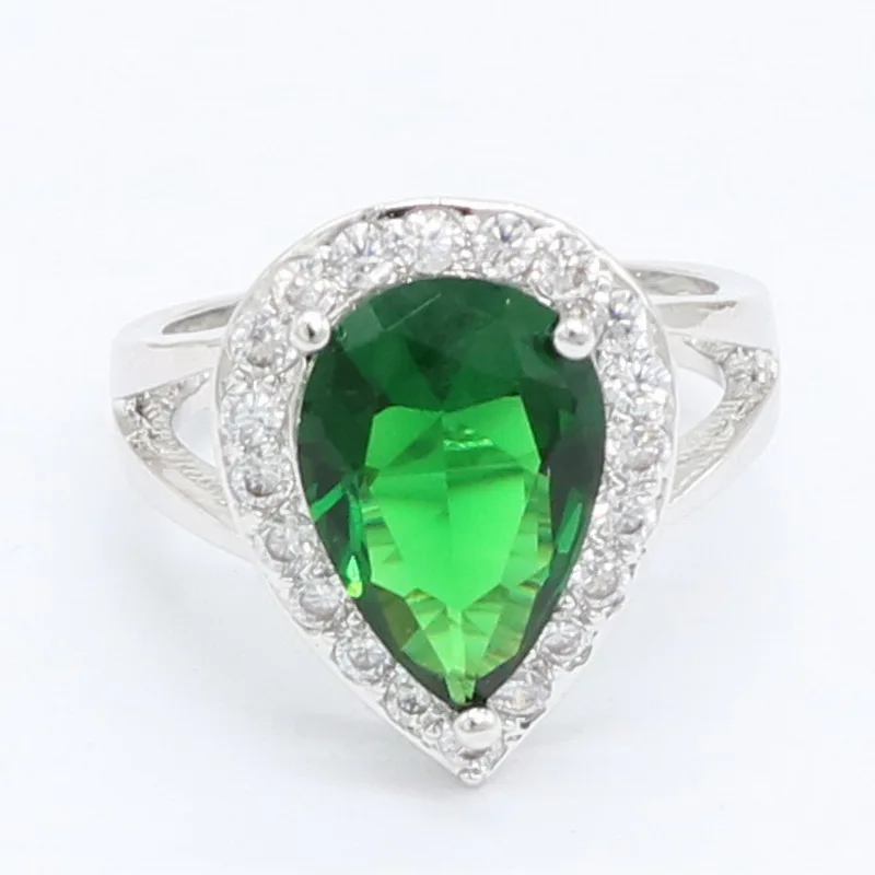 Xutaayi Classic Women Engagement Party Jewelry Big Tear Drop Green Crystal Rings with Zirconia Stones R_1324 wedding rings engagement rings crystal rings