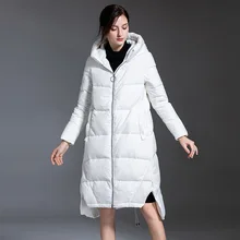 Зимний пуховик женский длинный раздел модная верхняя одежда Темперамент Теплый с капюшоном женский белый пуховик женские парки