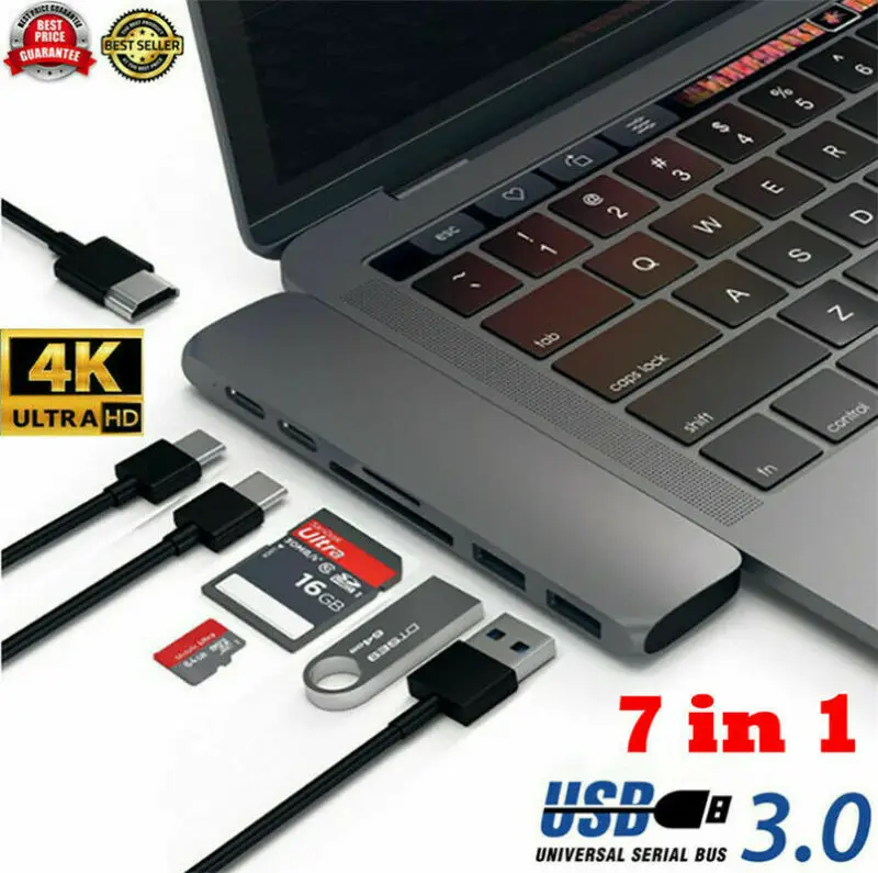 7in1 Type C USB C Hub Adapter 3.1 port Card MMC Reader 4K HDMI For MacBook Pro Laptop Docking Stations