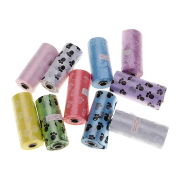 

15pc/Roll Pet Dog Waste Pick Up Clean Up Rubbish Plastic Bag Paw Print