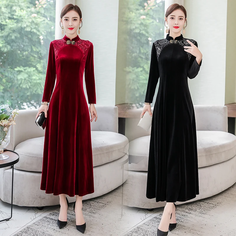 Элегантное женское длинное атласное платье cheongsam улучшенное в китайском стиле традиционное вечернее платье с вышивкой aodai
