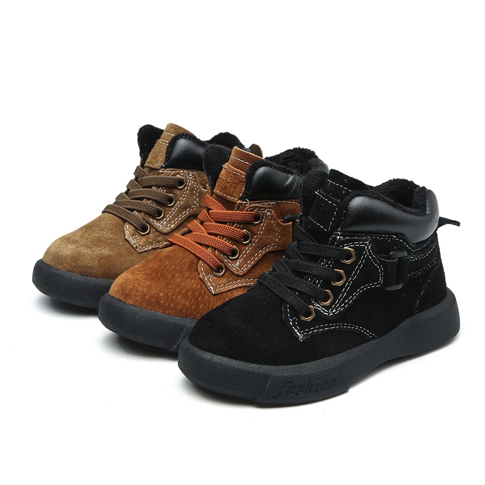 

New Style Men And Women Children Genuine Leather plus Velvet Warm Cotton Short Boots Sports Kids' Casual Shoes