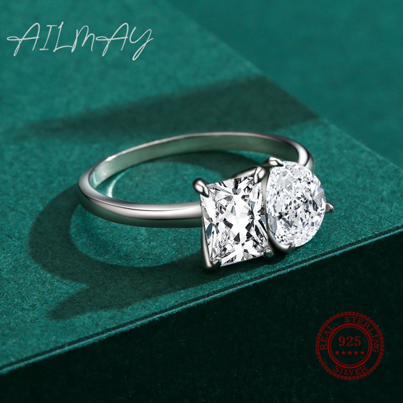Silver Ring 925 Sterling Silver Square And Drop Shape Rings For Women Wedding Jewelry
